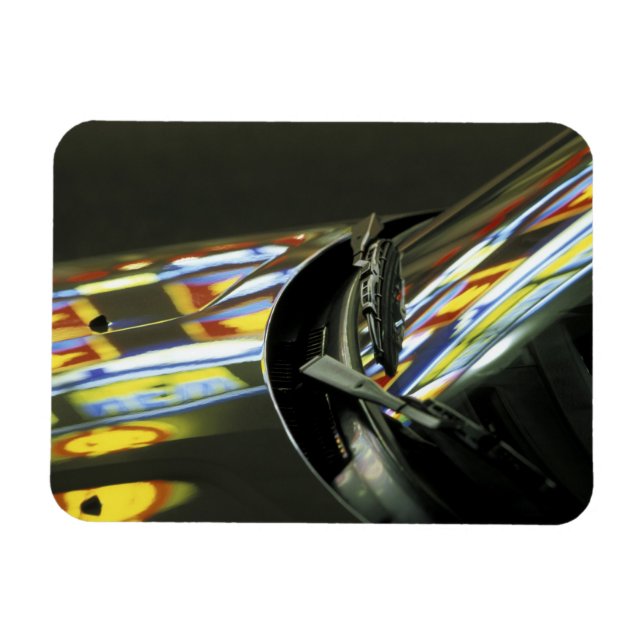 Asia, Malaysia, Melaka. Neon reflections in car Magnet (Horizontal)