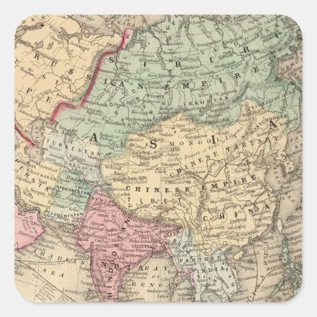 Asia Map by Mitchell Square Sticker (Front)