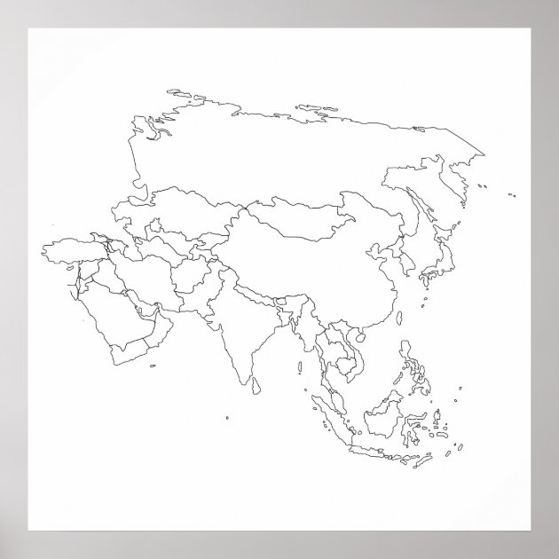 blank black and white map of asia