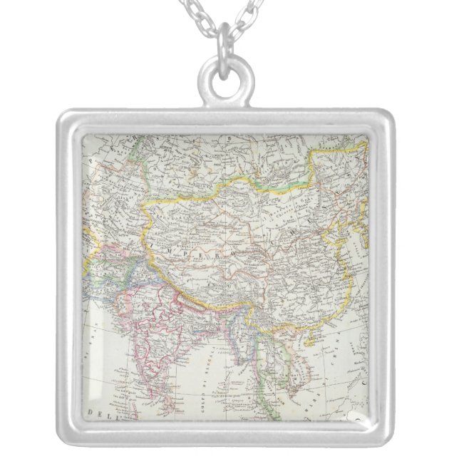 Asia Map Silver Plated Necklace (Front)