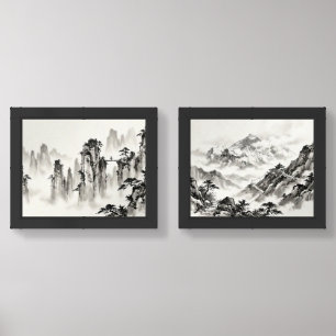 Asia Mountain Ink Wash- Zhangjiajie & Nepal Wall Art Sets