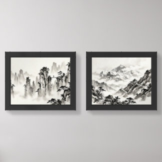 Asia Mountain Ink Wash- Zhangjiajie & Nepal Wall Art Sets