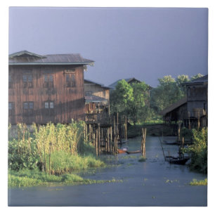 Asia, Myanmar, Inle Lake. A floating village on Ceramic Tile