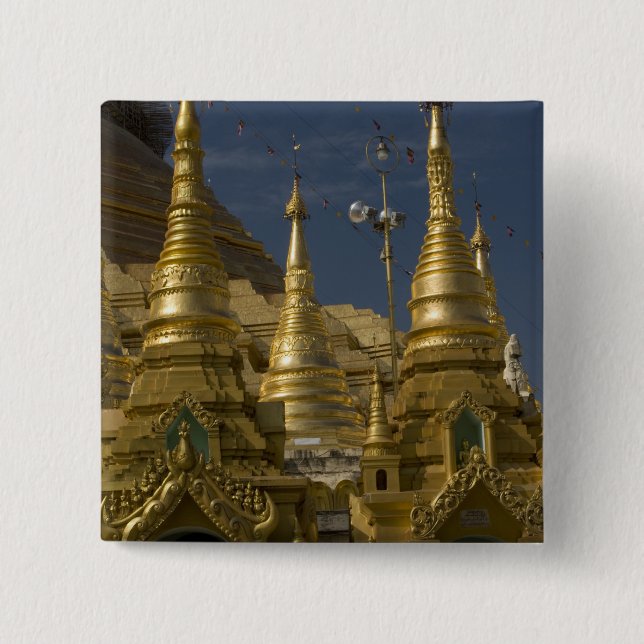 Asia, Myanmar, Yangon. Golden stupa of Shwedagon Pinback Button (Front)