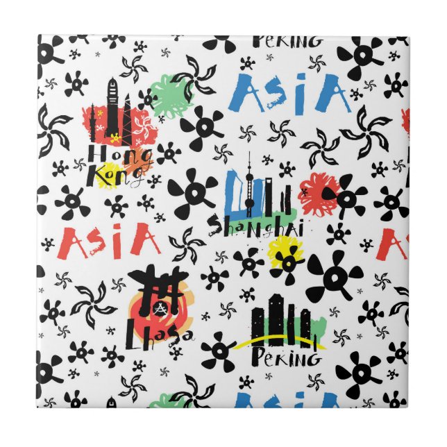 Asia | Symbols Pattern Ceramic Tile (Front)