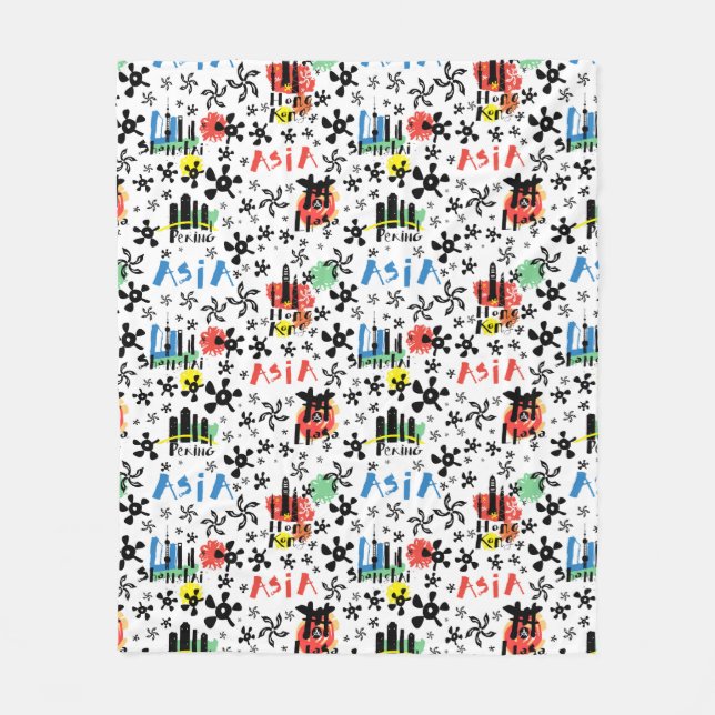 Asia | Symbols Pattern Fleece Blanket (Front)