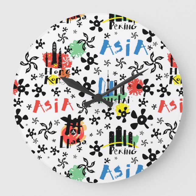 Asia | Symbols Pattern Large Clock (Front)