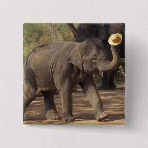 Asia, Thailand, Lampang Bowing with hat - Thai Pinback Button