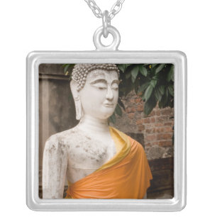 Asia, Thailand, Siam, Buddha at Ayutthaya Silver Plated Necklace