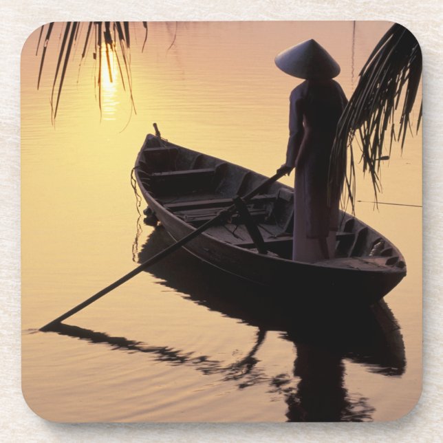 Asia, Vietnam, Mekong Delta, Can Tho. Evening Beverage Coaster (Front)