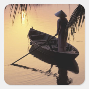 Asia, Vietnam, Mekong Delta, Can Tho. Evening Square Sticker