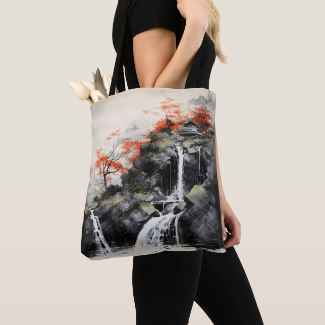 Asia Waterfall Landscape Tote Bag (Close Up)