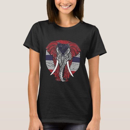 Asia Zoo Animal Thailand Flag Elephant T_Shirt