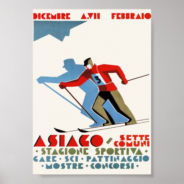 Asiago Italy Vintage Ski Travel Poster (Front)