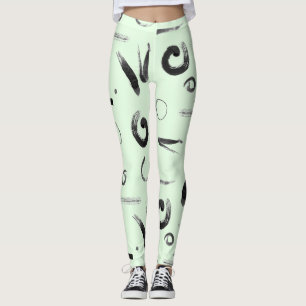 Asian Abstract Black On Green Design  Leggings