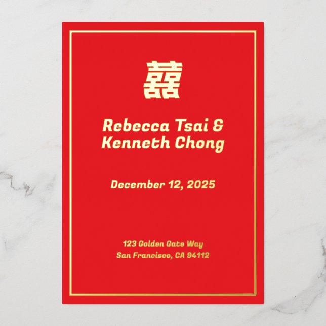 asian american wedding invitation - double happine foil invitation (Front)