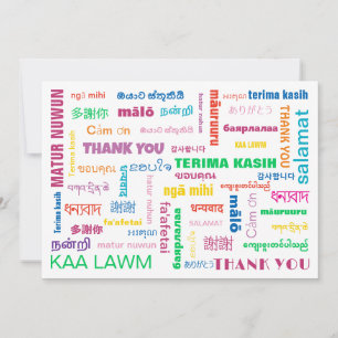 Asian and Pacific Languages Colorful Typography  Thank You Card