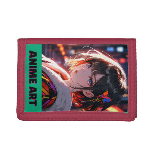 Asian anime cute girl design tri-fold wallet