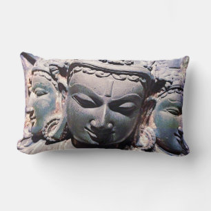 Asian Antique Carved Faces Statue Photo Stylish Lumbar Pillow