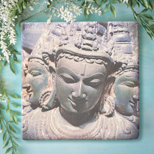Asian Antique Carved Faces Statue Photo Stylish Stone Coaster