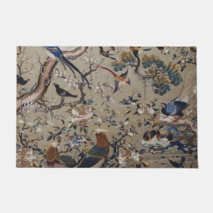 Asian,antique,silk,Painting,nature,Birds,vintage,c Doormat