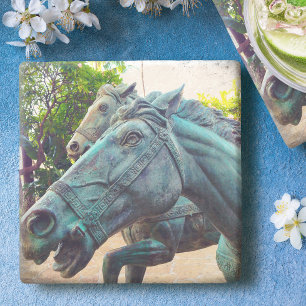 Asian Antique Turquoise Horse Statue Photo Stylish Stone Coaster