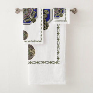 Asian Art Deco Traditional Jeweled Bath Towel Set