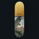 Asian Art Fish Gold Personalized Skateboard<br><div class="desc">An Asian art fish print and gold glitter background skateboard.</div>