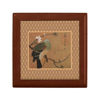 Asian art pigeon on cherry tree branch gift box