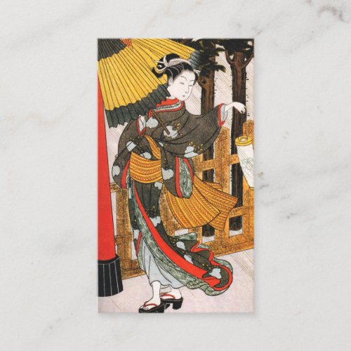 Asian Art Woman In Kimono With Umbrella Business Card