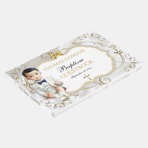 Asian Baby Boy Baptism Christening White  Gold  Guest Book