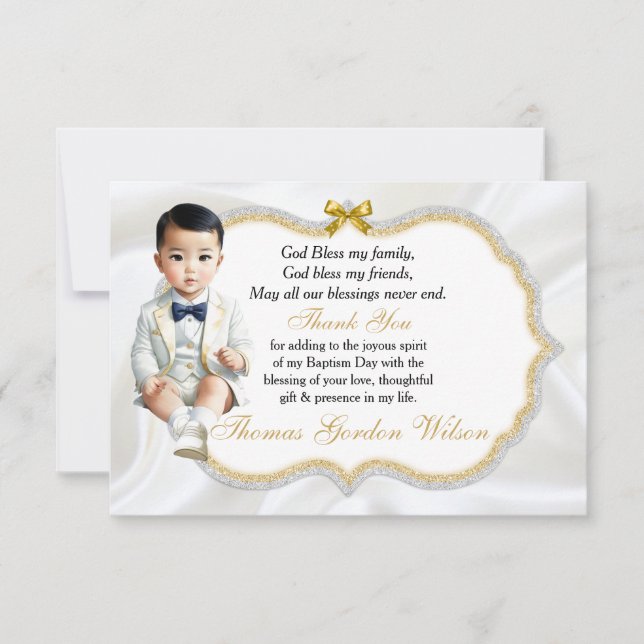 Asian Baby Boy Baptism Communion Thank You (Front)