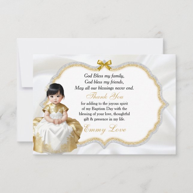 Asian Baby Girl Baptism Christening Thank You Card (Front)