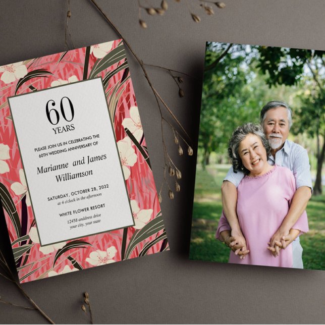 ASIAN Bamboo Japanese Flower 60 Anniversary PHOTO (photo asian inspired anniversry wedding budget invitation)