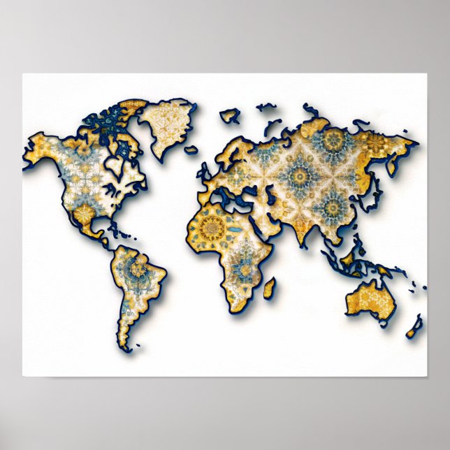 Asian Bateek Wall Art World Map Poster (Front)