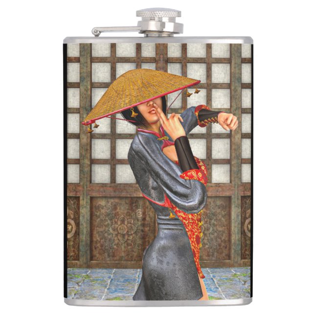 Asian Battle Woman Hip Flask (Front)