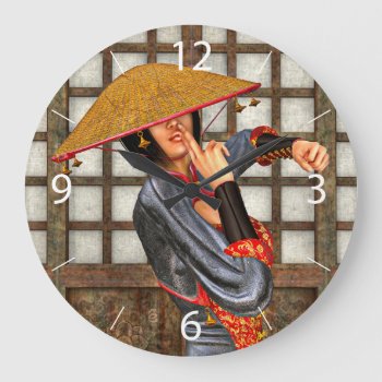 Asian Battle Woman Large Clock by YourFantasyWorld at Zazzle