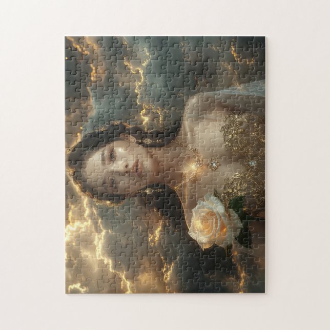 Asian Beauty With White Rose Jigsaw Puzzle (Vertical)