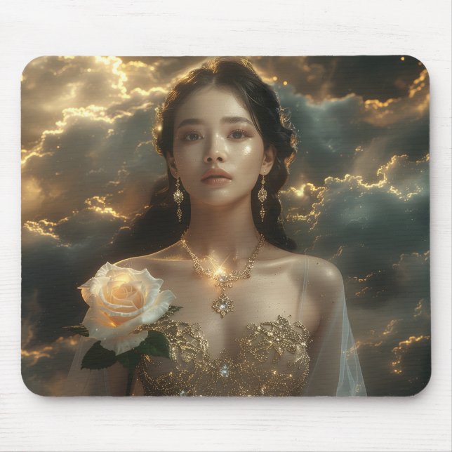 Asian Beauty With White Rose Mouse Pad (Front)