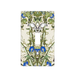 Asian Bird Blue Flowers Bamboo Light Switch Cover
