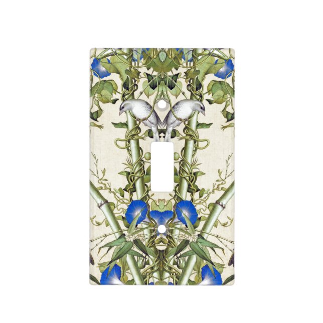 Asian Bird Blue Flowers Bamboo Light Switch Cover (Front)
