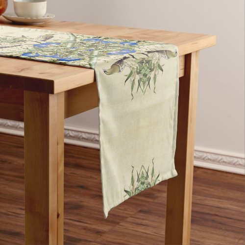 Asian Birds Bamboo Blue Flowers Table Runner