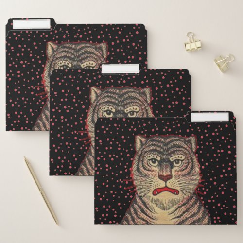 Asian Black Striped Fierce Tiger Red Dots File Folder