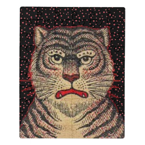 Asian Black Striped Tiger Fierce Face Red Dots Jigsaw Puzzle
