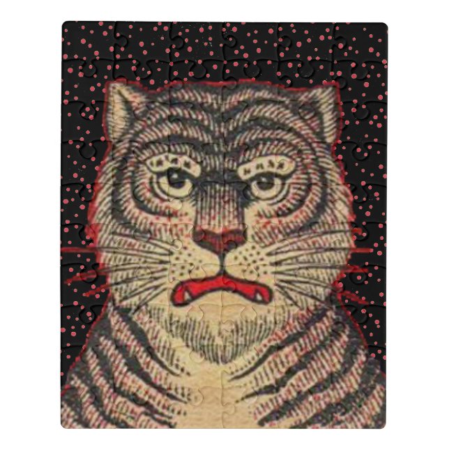 Asian Black Striped Tiger Fierce Face Red Dots Jigsaw Puzzle (Puzzle Vertical)