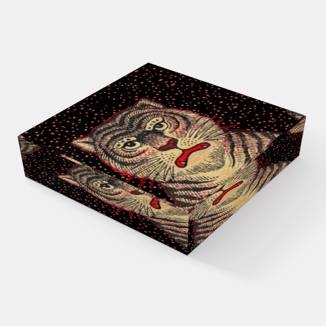 Asian Black Striped Tiger Fierce Face Red Dots Paperweight (Angled)