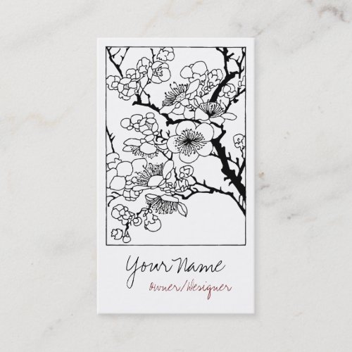 Asian Black/White Floral Design Business Cards