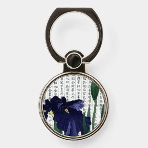 Asian Blue Iris on Kanji Background Phone Ring Stand