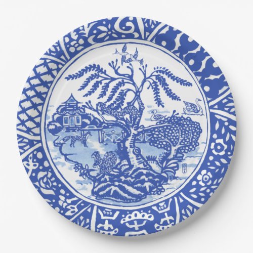 Asian Blue Squirrel Bird Fox Willow Temple Garden Paper Plates