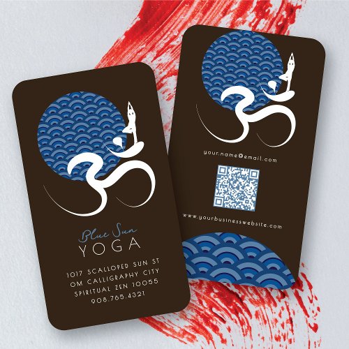Blue Sun Yoga Spiritual Indian Writing Om Ohm Logo Business Card